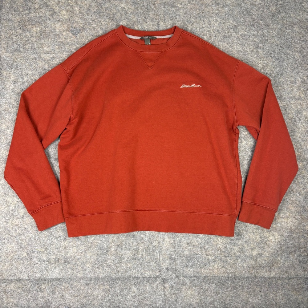 Eddie Bauer Mens XL Burnt Orange Crewneck Sweatshirt Embroidered Logo Pullover